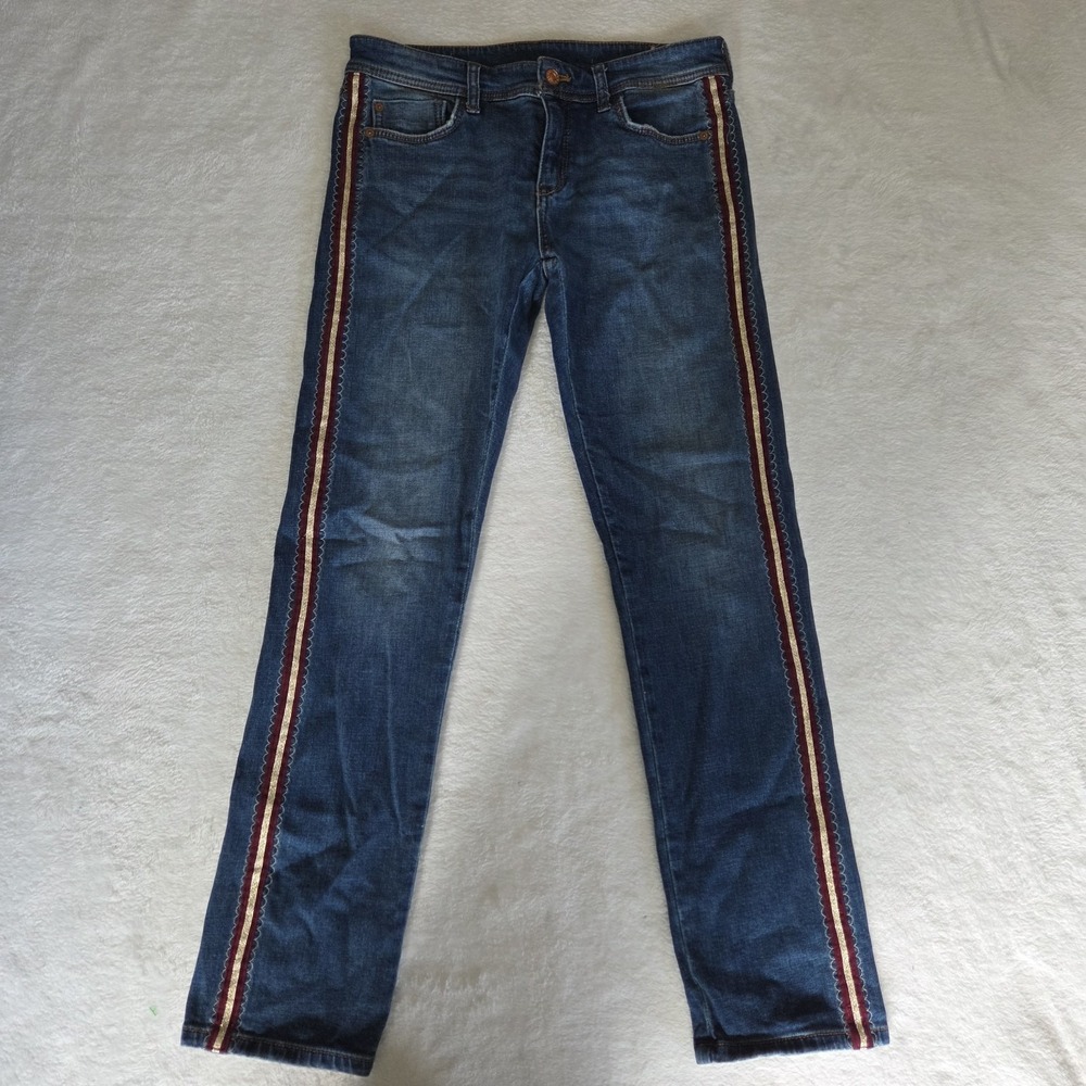 Anthropologie Pilcro Embroidered Side Stripe Slim Boyfriend Jeans Sz 26